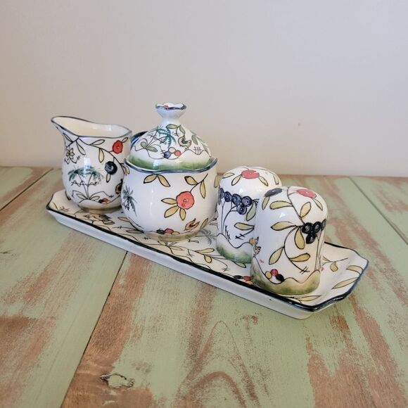 Temptations By Tara Birds Palm Cracker Tray Salt and Pepper Cream & Sugar Set - Picture 6 of 16